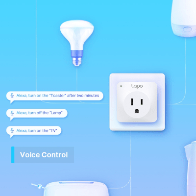 TP-LINK - Mini tomacorriente inteligente Wi-Fi, 100 - 120V~, 50/60Hz, 15.0A, compatible con Amazon Alexa y Google Assistant, color blanco.