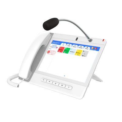 FANVIL - Teléfono IP Color Blanco Android 9.0 Empresarial para voceo 20 líneas SIP, pantalla táctil, Wi-Fi y Bluetooth, PoE, Voceo/ Musica por Multicast, puertos Gigabit, Sofware de Enfermeria
