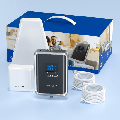 EPCOM - Kit Amplificador de Señal Celular 2G, 3G, 4G y 5G / Mejora llamadas convencionales y VoLTE / Amplifica señal de TELCEL, AT&T, MOVISTAR, BAIT,DiRi y más / Cubre hasta 300 m² con una antena y hasta 600 m² con 2 antenas.