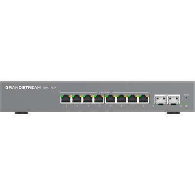 GRANDSTREAM - Switch L2 Lite Administrable de 10 Puertos / 8 Puertos Ethernet 2.5 Gigabits / 2 Puertos SFP+ 10 Gigabits / PoE+ 802.3af/at / VLAN 802.1Q / QoS / IGMP Snooping / Montaje en Escritorio o Pared