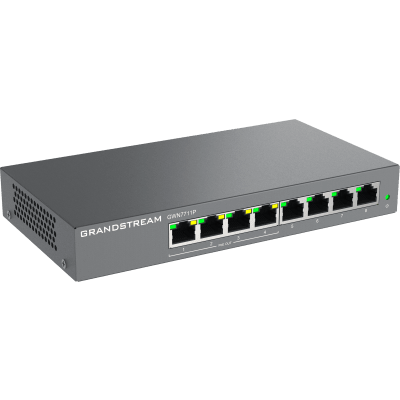 GRANDSTREAM - Switch de Red Administrable Capa 2 Lite / 8 Puertos Gigabit Ethernet / 4 Puertos PoE / VLAN / QoS / Snooping IGMP / Montaje en Pared y Escritorio / Compatible con GDMS