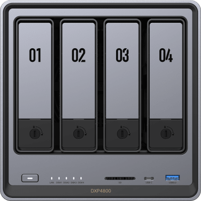 UGREEN - NASync DXP4800 | SO UGOS Pro |  Intel N100 12th Gen Intel® Quad Core™ | 4-Bahias (SATA) hasta 96TB | 2* M.2 SSD hasta 16TB| 8GB DDR5 (Exp. a 16GB) | 2.5Gb Dual Ethernet | HDMI 4K | 2* USB2.0 | 1*USB 3.2Gen | 1* USB 3.2Gen2 | 1*USB-C 3.2Gen2 | SD