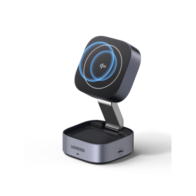 UGREEN - Cargador Inalámbrico 2 en 1 / Qi 2 15W / Base Auriculares 5W / Salida USB-C 5W / Potencia Total 25W / Protección Múltiple