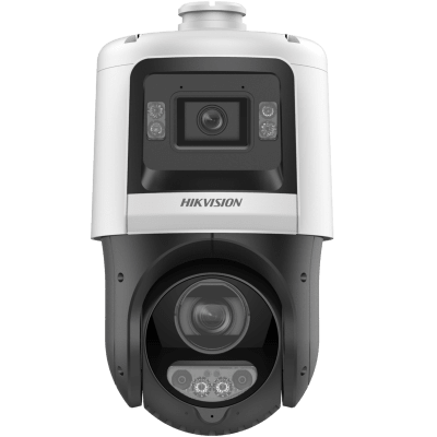 HIKVISION - [TandemVu] PTZ IP 4 Megapixel + Cámara Fija 4 Megapixel / 25X Zoom / 100 mts IR + 30 mts Luz Blanca / IP67 / ACUSENSE / PoE+ / 2 Micrófonos Integrados y Bocina / Alerta Audible y Luz Estroboscopica / Alarmas I/O / DARKFIGHTER / Micro SD