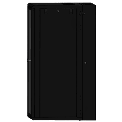 LINKEDPRO - Gabinete Rackeable 24 UR / 19 Pulgadas / Puerta de Cristal / Acero Calibres 18 y 22 / Montaje en Pared / Capacidad de Carga 80 Kg / Pintura Electroestática Negra / Abatible 120° / Laterales Removibles