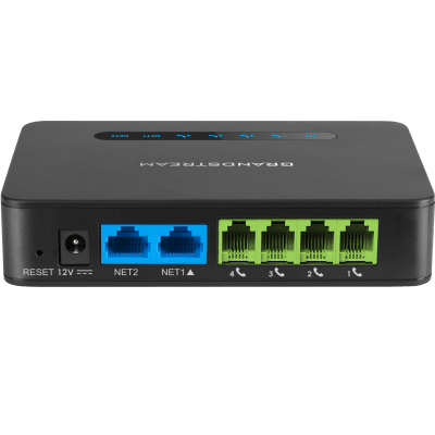 GRANDSTREAM - Gateway VoIP con Router NAT / 4 Puertos FXS (Conectar Teléfono Análogo) / Router NAT Gigabit Integrado / Cifrado AES Reforzado / Aprovisionamiento Automático / Soporta SIP y Fax T.38