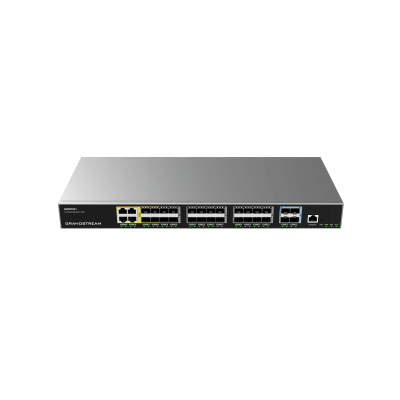 GRANDSTREAM - Switch de Agregación Capa 3 / 4 Puertos Gigabit Ethernet / 24 Puertos Gigabit SFP / 4 Puertos 10Gigabit SFP+ / QoS Integrada / Soporte IPv6 e IPv4 / Seguridad Avanzada / Stacking /