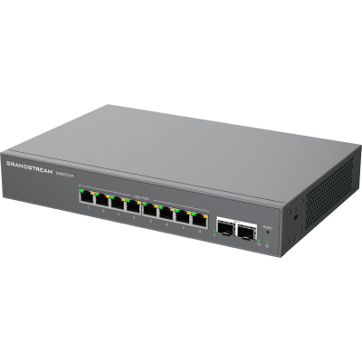 GRANDSTREAM - Switch L2 Lite Administrable de 10 Puertos / 8 Puertos Ethernet 2.5 Gigabits / 2 Puertos SFP+ 10 Gigabits / PoE+ 802.3af/at / VLAN 802.1Q / QoS / IGMP Snooping / Montaje en Escritorio o Pared