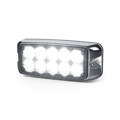 ECCO - Luz De Advertencia De 5x2" 10 Led, Ámbar/Claro, Bisel Cromado, Lente Transparente