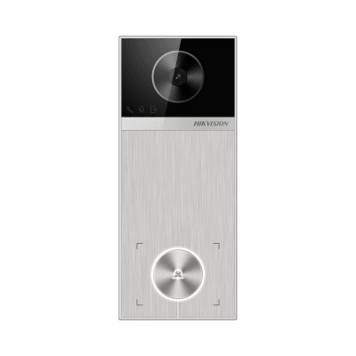 HIKVISION - Videoportero / 4 Megapixel / Ángulo de Visión 150° / Control de 2 Cerraduras / Desbloqueo por Tarjeta, Hik-Connect y Estación Interior / IP65 / PoE IEEE802.3at / Compatibilidad ONVIF / H.265