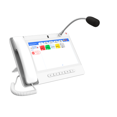 FANVIL - Teléfono IP Color Blanco Android 9.0 Empresarial para voceo 20 líneas SIP, pantalla táctil, Wi-Fi y Bluetooth, PoE, Voceo/ Musica por Multicast, puertos Gigabit, Sofware de Enfermeria