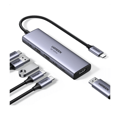 UGREEN - Hub USB-C 6 en 1 / HDMI 4K@60Hz / 2x USB-A 3.2 Gen 2 (10 Gbps) / 2x USB-C 3.2 (10 Gbps) / PD 100W / Compatibilidad Universal / Driver-Free / Aluminio