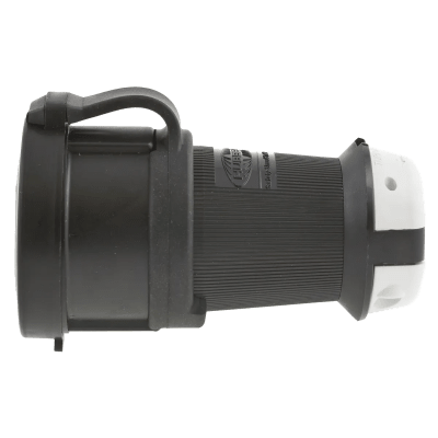 HUBBELL - Conector Hembra con Bloqueo de Media Vuelta / 30 A 480 V CA / 3 Polos Trifásico / NEMA L16-30R / Terminal de Tornillo / Cubierta Hermética Negra / Color Blanco y Negro.