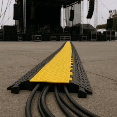 ACCESSPRO - Protector de Cable de 5 Canales / Base de Goma y Tapa de Plástico / Capacidad 4.6 Toneladas / Canal 38x35MM / Longitud 90 cm / Amarillo y Negro