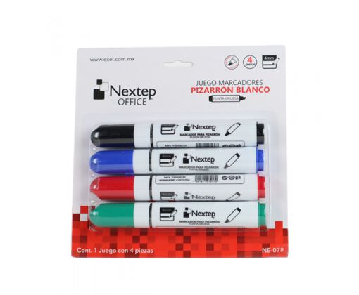 NEXTEP SOLUCIONES - Bundle Juego Marcador Nextep para Pizarron Blanco 4 Colores Punta Gruesa Cincel 4mm Cont. 4 Piezas