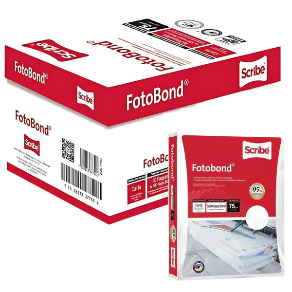 SCRIBE - Papel Cortado Scribe Fotobond Carta 95% de Blancura 75gr Caja C/5000 Hojas