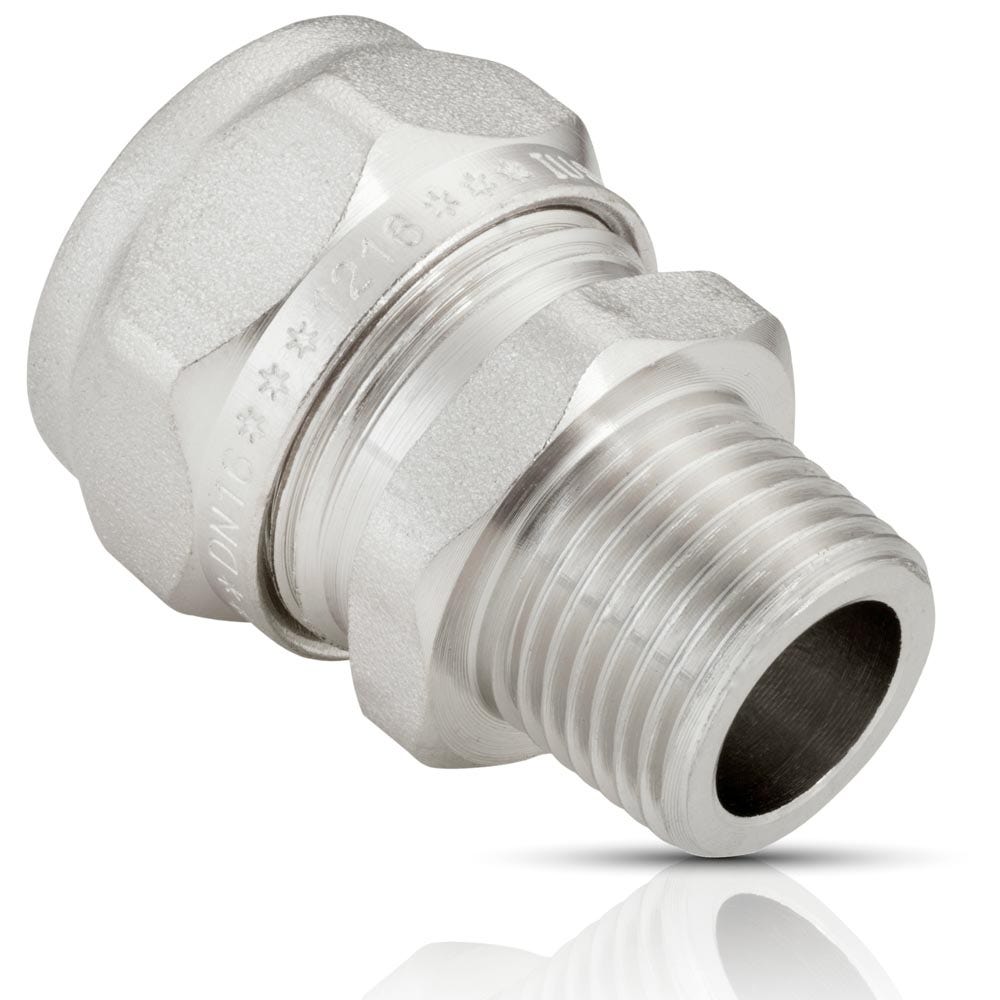 IUSA - Conector de latón niquelado para regulador de gas 20 x 3/8”