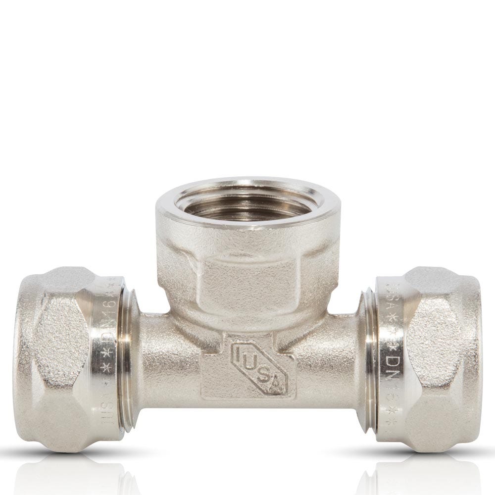 IUSA - Tee de latón niquelado tipo hembra 20 x 20 x 1/2” npth