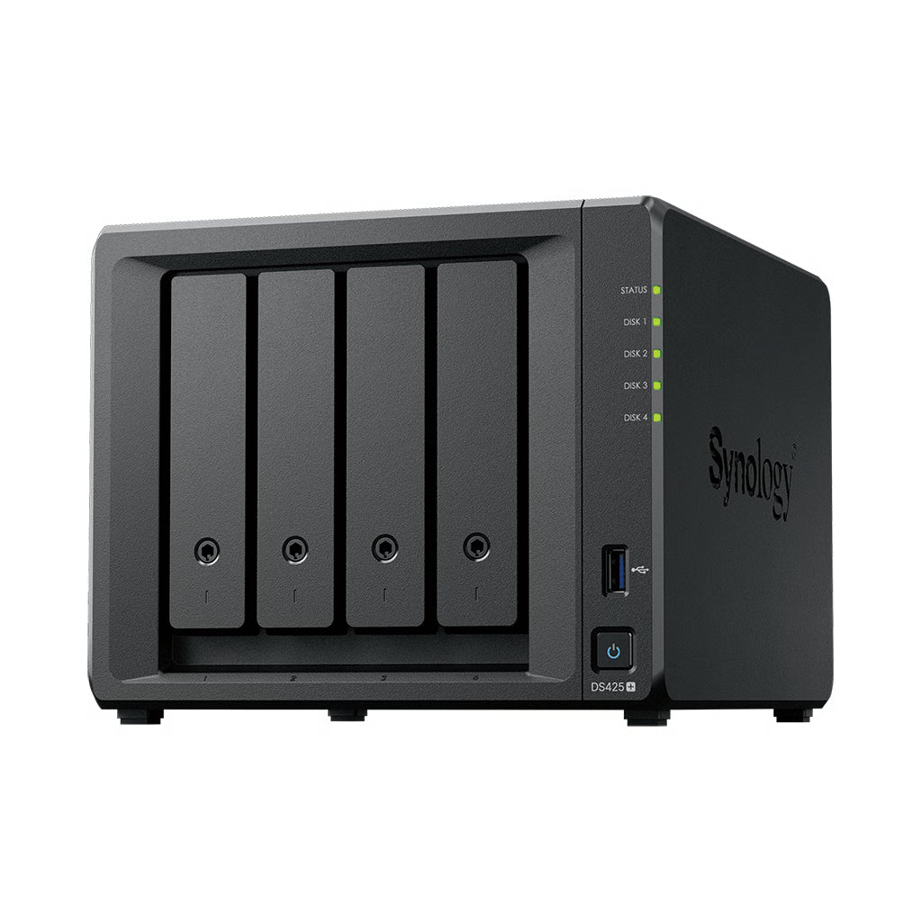 SYNOLOGY - NAS DiskStation / 4 Bahías / Realtek RTD1619B Quad-Core 1.7 GHz / 2 GB DDR4 / 2x LAN 1GbE / 2x USB 3.2 Gen 1 / RAID SHR/0/1/5/6/10 / Surveillance Station 30 Canales / Btrfs
