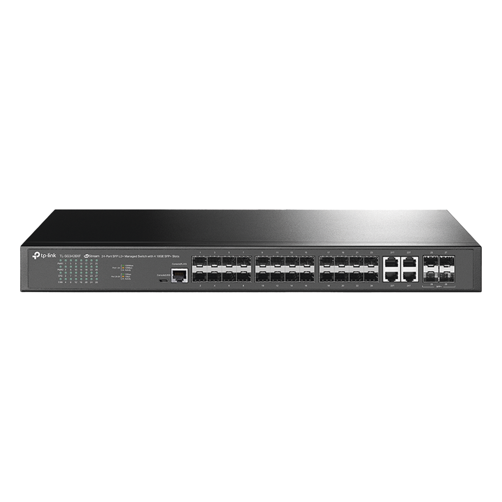 TP-LINK - Switch de Fibra Óptica L2+ / 24 Puertos SFP 1GE / 4 Puertos Combinados SFP+/RJ45 / 128 Gbps / 95.23 Mpps / Gestión Centralizada / IPv6 / IGMP Multicast