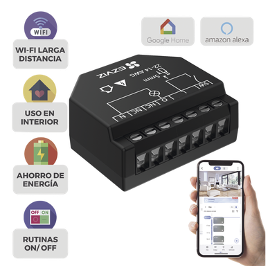 EZVIZ - Relevador Wi-Fi Inteligente / Control de Iluminación / 1 Salida 125V / Wi-Fi 2.4 GHz / Consumo Energético / Calibre 14-22