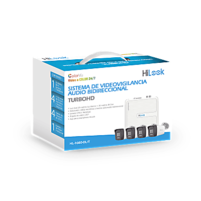 HILOOK BY HIKVISION - KIT TurboHD 1080p / DVR 4 canales / 4 Cámaras Bala de Metal / H.265+ / 1 Fuente de Poder Profesional / Accesorios de Instalación
