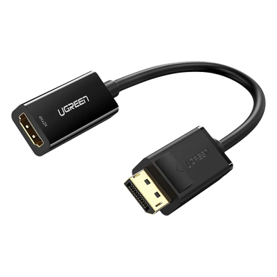UGREEN - Convertidor DisplayPort a HDMI / 4K@30Hz / HDR / 3D / Cable 25 cm (0.82 ft) / Conectores Dorados / Chip IC Avanzado