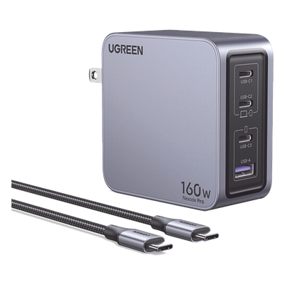 UGREEN - Cargador Rápido GaN / 160W Total / 4 Puertos / PD3.1 140W / PPS / UFCS / QC5 / PC 94-V0