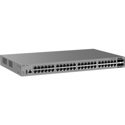 RUIJIE - Switch Gigabit PoE+ 48 Puertos / 4 Puertos SFP+ 10GE / Capacidad de Conmutación 176 Gbps / Tasa de Reenvío 130.944 Mpps / PoE 370 W / Capa 3 / VSU / Ventilación Forzada / 1 RU / Línea Cybrey