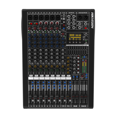 HIKVISION - Consola de Mezcla Analógica | 8 Canales | 6 Entradas Mic/Línea | 12 Salidas | DSP Efectos | USB Media | Bluetooth | Montaje en Rack