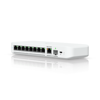 UBIQUITI - USW Flex 2.5G Switch de 8 Puertos 2.5GbE, con un Puerto de Enlace Ascendente Combinado RJ45/SFP+ de 10 GbE, Incluye Adaptador ca/cc