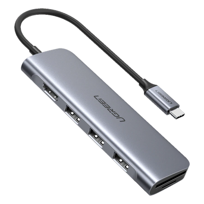 UGREEN - HUB USB-C Multipuertos / HDMI 4K@30Hz  / 3 Puertos USB-A 3.0 / Lector Tarjeta SD+TF (Uso Simultáneo) / 6 en 1 / Carcasa de Aluminio.