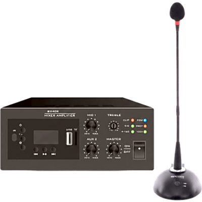 EPCOM PROAUDIO - Kit Amplificador y Micrófono / 240W / Salida 4~16Ω o 100V / Bluetooth FM MP3 USB / Phantom 48V / Micrófono Cuello de Ganso Cardioide