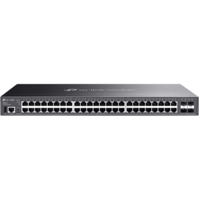 TP-LINK - Switch Administrable de Campus / 48 Puertos Gigabit RJ45 / 4× SFP+ 10G / Apilamiento Físico hasta 4 Unidades / Enrutamiento L3 OSPF-RIP-VRRP / ERPS / Omada SDN / Chasis Metálico 1U Rack 19 in