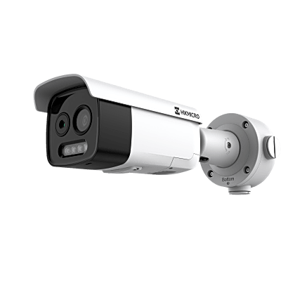 HIKVISION - (HIKMICRO) Bala IP Bi-Espectral / Térmica (256 X 192 / 9.7 mm) + Óptica (5 MP / 12.4 mm) / IA GUANLAN / Rango: -20°C a 150°C / 8°C Margen / Detección de Fuego y Humo / Alarma Visual y Audible / Dual Light / PoE / IP67 / IK
