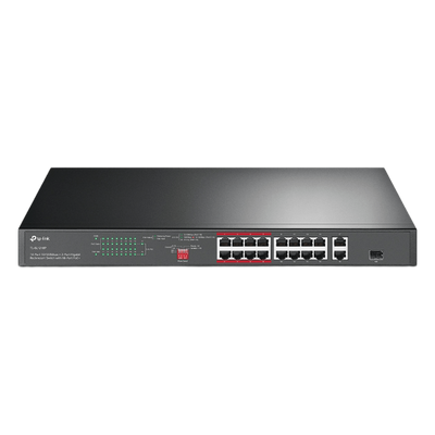 TP-LINK - Switch PoE+ No Administrable / 16 Puertos 10/100 Mbps / 2 Puertos Gigabit RJ45 / 1 Puerto SFP / PoE Extendido 250 m (820.2 ft) / 150 W / Aislamiento de Tráfico