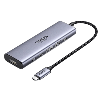 UGREEN - Hub USB-C 6 en 1 / HDMI 4K@60Hz / 4x USB 3.2 Gen 2 10 Gbps / PD 100W / Aluminio / 20 cm