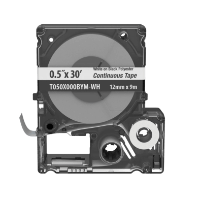 PANDUIT - Casete de Etiquetas de Poliéster de Cinta Continua, Color Blanco Sobre Negro, 11.8 mm (0.47 Pulgadas) de Ancho x 9 Metros (29.5 Pies) de Largo