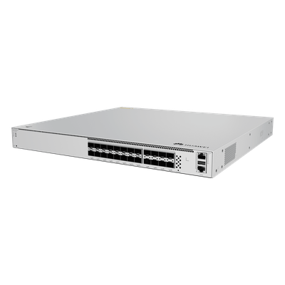 HUAWEI - Switch Core Capa 3 / 16 puertos SFP 10 Gbps + 8 puertos SFP28 25 Gbps / Conmutación 1,120 Gbit/s / Reenvío 833 Mpps / iStack sin licenciamiento / Ruteo dinámico RIP/OSPF/BGP/IS-IS / Fuente AC/DC intercambiable / 1U