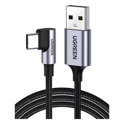 UGREEN - Cable USB-A a USB-C / 2 m (6.56 ft) / Conector 90° / Carga 60W / 480 Mbps / Nylon Trenzado / Aluminio