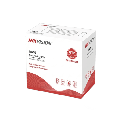 HIKVISION - Bobina de Cable UTP 305 Metros (1000 Pies) / Cat 6 (24 AWG) / Color Negro / Uso en Exterior / 100% Cobre / Aplicaciones de CCTV y Redes de Datos