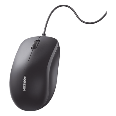 UGREEN - Mouse Óptico USB / 1200 DPI / Cable 1.5 m (4.9 ft) / 3 Botones / Diseño Ergonómico / Silencioso / Multiplataforma