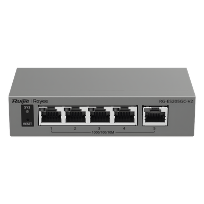 RUIJIE - Switch Capa 2 Gestionado en la Nube / 5 Puertos Gigabit / Switching 10 Gbps / Forwarding 7.44 Mpps / Diseño sin Ventilador / Protección 6 kV / Modo CCTV de un Clic / 32 VLANs / Gabinete Metálico / Ruijie Cloud