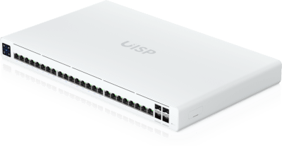 UBIQUITI - UISP Switch Pro – Switch PoE de 220 W (27 V) con 24 Puertos GbE, 16 Puertos PoE Pasivo 27 V y 4 Puertos SFP+ 10G