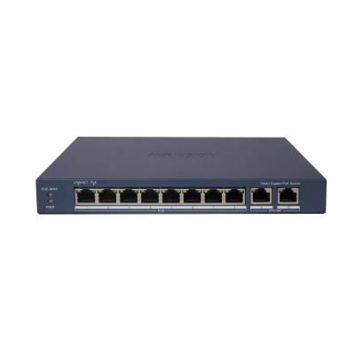 HIKVISION - Switch Gigabit PoE+ / Administrable / 8 Puertos Gigabit PoE+ / 2 Puertos Gigabit / Configuración Nube Hik-Partner Pro / Modo Extendido hasta 300 Metros / 110 W
