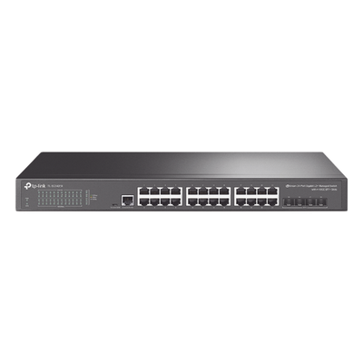 TP-LINK - Switch Administrable L2+/L3 / 24 Puertos Gigabit / 4 Puertos SFP+ 10G / 128 Gbps / Sin Ventilador / Omada SDN