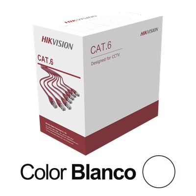 HIKVISION - Bobina de Cable UTP / Cat 6 / 24 AWG / 305 m (1000 pies) / CCA / PVC CM / Interior / 250 MHz / PoE / Blanco