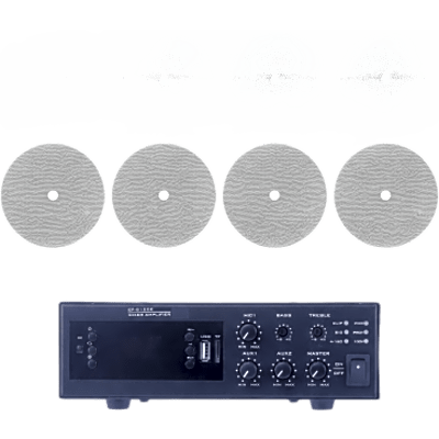 EPCOM PROAUDIO - Kit de Amplificador de 120W / 4 Altavoces de Techo 6" / Sistema 70/100V / Bluetooth / MP3 / FM / USB