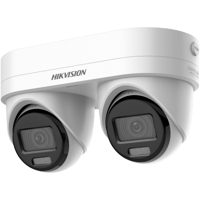 HIKVISION - PanoVu Series / Lente Dual de 4 Megapixel / 2 Lentes Fijos de 2.8 mm / Recomendado para Pasillos o Esquinas / IP67 / IK10 / PoE / WDR 120 dB / 10 mts IR / Entrada y Salida de Audio y Alarma / MicroSD