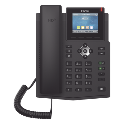 FANVIL - Teléfono IP empresarial para 4 líneas SIP con pantalla LCD de 2.8 pulgadas a color, puertos Gigabit, IPv6, Opus y conferencia de 3 vías, PoE